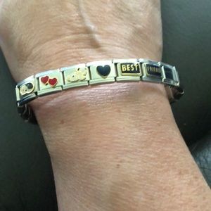 ❤️Italian Charm Bracelet Best Friends- Dog, Cat 6 Links with 14 Silver Plain